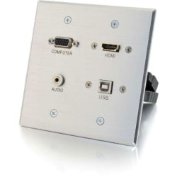 C2G HDMI, VGA, 3.5mm Audio and USB Pass Through Wall Plate - Double Gang - Mounting plate - HD-15, mini-phone stereo 3.5 mm, HDMI, USB Type B - aluminum - 1-gang