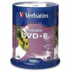 Verbatim DVD+R 4.7GB 16X White Inkjet Printable - 100pk Spindle - 120mm - Printable