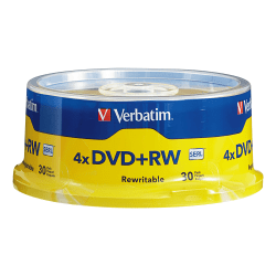 Verbatim® DVD+RW Rewritable Media Spindle, 4.7GB/120 Minutes, Pack Of 30