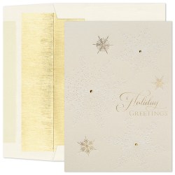 Custom Embellished Holiday Cards And Foil Envelopes, 5-5/8" x 7-7/8", Snowflake Neutrals, Box Of 25 Cards/Envelopes