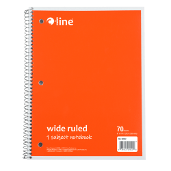 C-Line Wide Rule Spiral Notebooks, 8" x 10-1/2", 1 Subject, 70 Sheets, Orange, Case Of 24 Notebooks