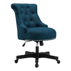 Linon Dallas Fabric Mid-Back Home Office Chair, Azure Blue/Black