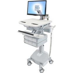 Ergotron StyleView Cart with LCD Arm, LiFe Powered, 6 Drawers - 6 Drawer - 33 lb Capacity - 4 Casters - Aluminum, Plastic, Zinc Plated Steel - White, Gray, Polished Aluminum