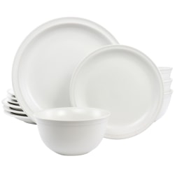 Gibson Home Siam 12-Piece Round Stoneware Dinnerware Set, White