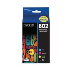Epson® 802 DuraBrite® Black And Cyan, Magenta, Yellow Ink Cartridges, Pack Of 4, T802120-BCS