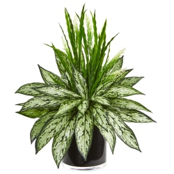 Nearly Natural Silver Queen and Grass 20"H Artificial Plant With Vase, 20"H x 18"W x 18"D, Green/Black