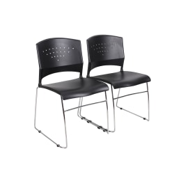 Boss Office Products Plastic Seat, Plastic Back Stacking Chair, 18" Seat Width, Black Seat/Chrome Frame, Quantity: 2