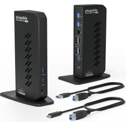 Plugable USB 3.0 and USB-C Dual 4K Display Docking Station with DisplayPort and HDMI for Windows and Mac - (Dual 4K DisplayPort & HDMI, Gigabit Ethernet, Audio, 6 USB Ports) Vertical