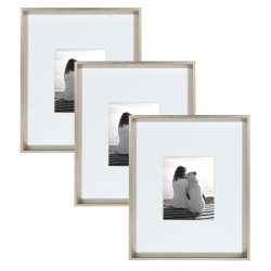 Uniek Kate And Laurel Calter Modern Wall Picture Frame Set, 21-1/2" x 17-1/2", Matted For 8" x 10", Silver, Set Of 3