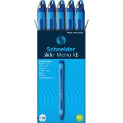 Rediform® Schneider Slider Memo XB Ballpoint Pens, Extra Broad Point, 1.4 mm, Blue Barrels, Blue Ink, Pack Of 10 Pens