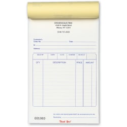 Custom Pre-Formatted 3-Part Business Forms, Multi-Purpose Sales Book, 5 1/2" x 8 1/2", White/Canary/Pink, 50 Sets Per Book, Box Of 10 Books