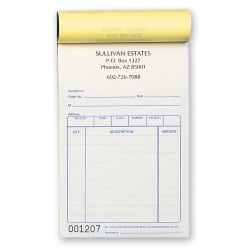Custom Pre-Formatted 2-Part Business Forms, Multi-Purpose Sales Book, 3-3/8" x 5 1/8", White/Canary, 50 Sets Per Book, Box Of 10 Books