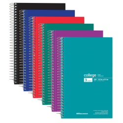 Office Depot® Wirebound Notebooks, 6" x 9-1/2", 3 Subjects, College Ruled, 150 Sheets, Assorted Colors, Pack Of 6 Notebooks