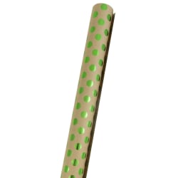 JAM Paper® Wrapping Paper, Polka Dots, 25 Sq Ft, Kraft Brown & Green