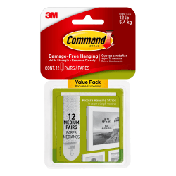 Command Medium Picture Hanging Strips, 12 Pairs (24 Command Strips), Damage Free Hanging of Dorm Décor