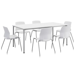 KFI Studios Dailey Table Set With 6 Poly Chairs, White/Silver Table/White Chairs