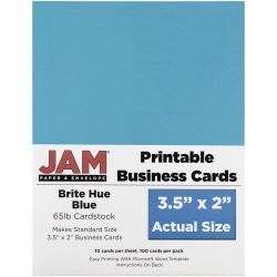 JAM Paper® Printable Business Cards, 3 1/2" x 2", Blue, 10 Cards Per Sheet, Pack Of 10 Sheets