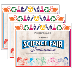 Hayes Certificates, 8-1/2" x 11", Science Fair Participation, 30 Certificates Per Pack, Set Of 3 Packs
