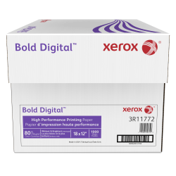 Xerox® Bold Digital® Printing Paper, Tabloid Extra Size (18" x 12"), 100 (U.S.) Brightness, 80 Lb Cover (216 gsm), FSC® Certified, 250 Sheets Per Ream, Case Of 4 Reams