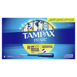 Tampax Pearl Tampons With LeakGuard Protection, Regular Absorbency, Box Of 8