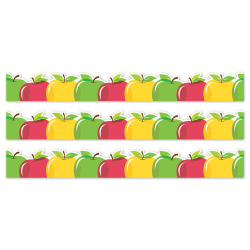 Creative Teaching Press EZ Border, 3" x 24" Strips, Apple Time Apples, 48 Feet Per Pack, Set Of 3 Packs