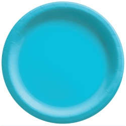 Amscan Round Paper Plates, Caribbean Blue, 6-3/4", 50 Plates Per Pack, Case Of 4 Packs
