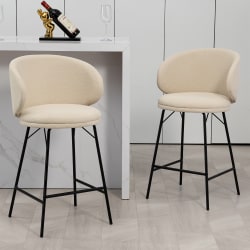 Glamour Home Baxter Fabric Counter Height Stools With Back, White, Set Of 2 Stools