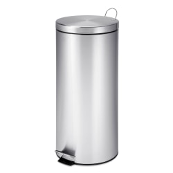 Honey Can Do Round Stainless Steel Step Trash Can With Step Pedal, 30L, Silver