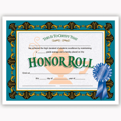 Hayes Publishing Certificates, Honor Roll, 8 1/2" x 11", Multicolor, Pre-K To Grade 12, Pack Of 30