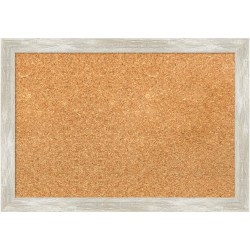 Amanti Art Rectangular Non-Magnetic Cork Bulletin Board, Natural, 20" x 14", Crackled Metallic Narrow Plastic Frame