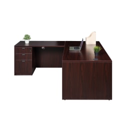 Boss Office Products Holland Series 71"W Executive L-Shaped Corner Desk With File Storage Pedestal, Mahogany