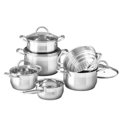 Bergner Stainless-Steel Induction-Ready 10-Piece Cookware Set, Stainless Steel