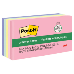 Post-it Greener Notes, 3 in x 5 in, 5 Pads, 100 Sheets/Pad, Clean Removal, Sweet Sprinkles Collection