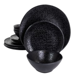 Gibson Home Yoko 12-Piece Round Melamine Dinnerware Set, Black