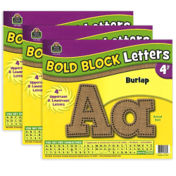 Teacher Created Resources Letters Combo Pack, 4", Burlap Design Bold Block, 230 Characters Per Pack, Set Of 3 Packs