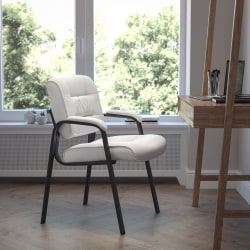 Flash Furniture LeatherSoft Executive Side Reception Chair with Powder Coated Frame, White/Black