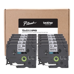 Brother® P-Touch Label Maker Tape, Black/White, Pack Of 10 Rolls