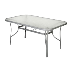 Flash Furniture Tory Commercial Grade Patio Table with Tempered Glass Top with Umbrella Hole and Steel Tube Frame, Clear Top/Silver Frame