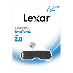 Lexar® JumpDrive® TwistTurn2 USB 2.0 Flash Drive, 64GB, Black, LJDTT2-64GABNABK