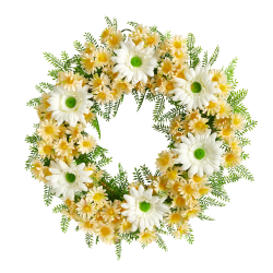 Nearly Natural Mixed Daisy 21"H Artificial Wreath, White
