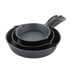 Oster Castaway 3-Piece Cast Iron Pre-Seasoned Frying Pans, Black