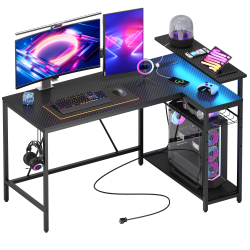 Bestier 58"W LED Gaming Computer Desk With Power Outlet, Black