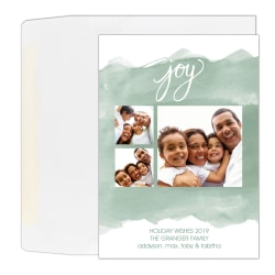 Custom Photo Holiday Cards With Envelopes, 5" x 7", Watercolor Joy, Box Of 25 Cards