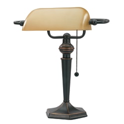 Realspace® Banker's Lamp, 15"H, Amber Shade/Antique Bronze Base