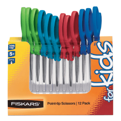 Fiskars® Scissors For Kids, Grades K-5, 5" Pointed, Assorted Colors, Pack Of 12