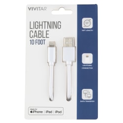 Vivitar Lightning To USB-A Cable, 10', White, NIL1010-WHT-STK-24