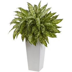 Nearly Natural Aglaonema 28"H Artificial Plant With Decorative Planter, 28"H x 20"W x 20"D, Green/White