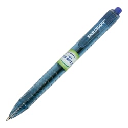 SKILCRAFT® Ballpoint Pens, Pack Of 12, Fine Point, Transparent Blue Barrel, Blue Ink