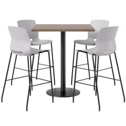 KFI Studios Proof Bistro Square Pedestal Table With Imme Bar Stools, Includes 4 Stools, 43-1/2"H x 36"W x 36"D, Maple Top/Black Base/Light Gray Chairs
