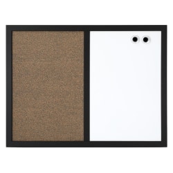 Realspace™ Magnetic Dry-Erase Whiteboard/Cork Bulletin Board, 24'' x 36", Black Frame
